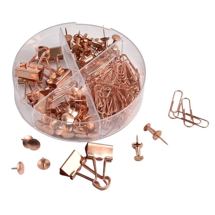 Multifunctional Rose Gold Pin Desk Stationery Office Supply Kit Pushpins Cute Binder Push Pins And Paper Clips Set